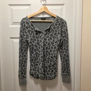 Lucky Brand Long Sleeve Leopard Print Henley Top